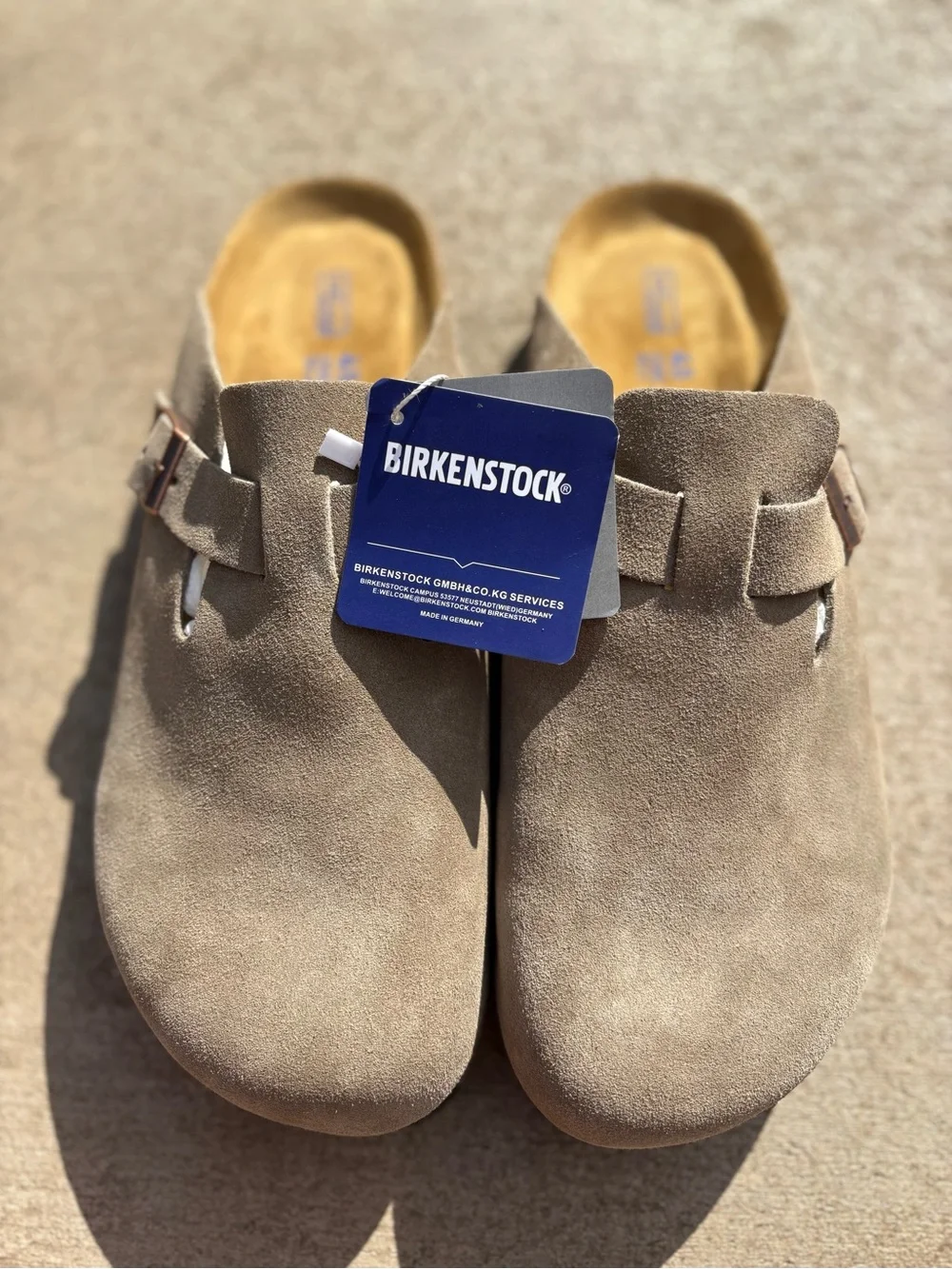 Birkenstock Taupe Suede Boston Clog with Buckle